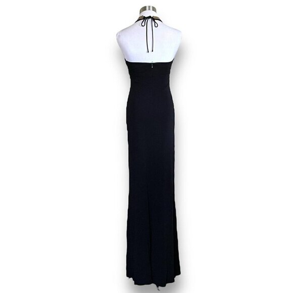 Y2K Vintage Prom Gown Sz P Petite Black Halter Rhinestone Halter Maxi Dress - Picture 10 of 12